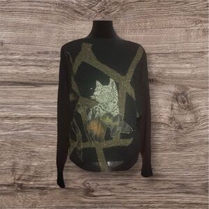 Vintage 80 MarieaKim sweater Chic Black Cat Pattern Women's